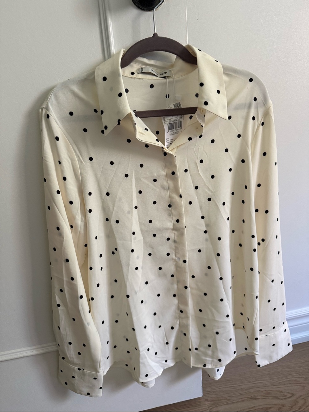 Brand New - Mango Polka Dot Button-Up Blouse - Cream with Black Dots
